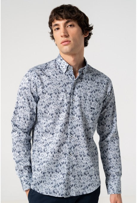 Dario Beltrán Slim Fit Mountain Print Shirt