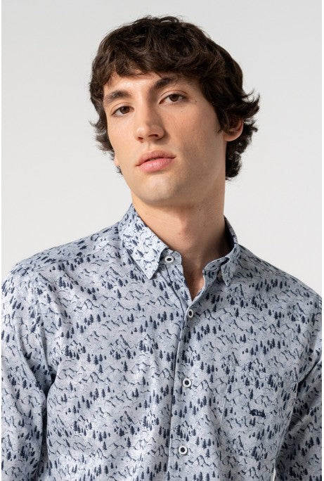 Dario Beltrán Slim Fit Mountain Print Shirt