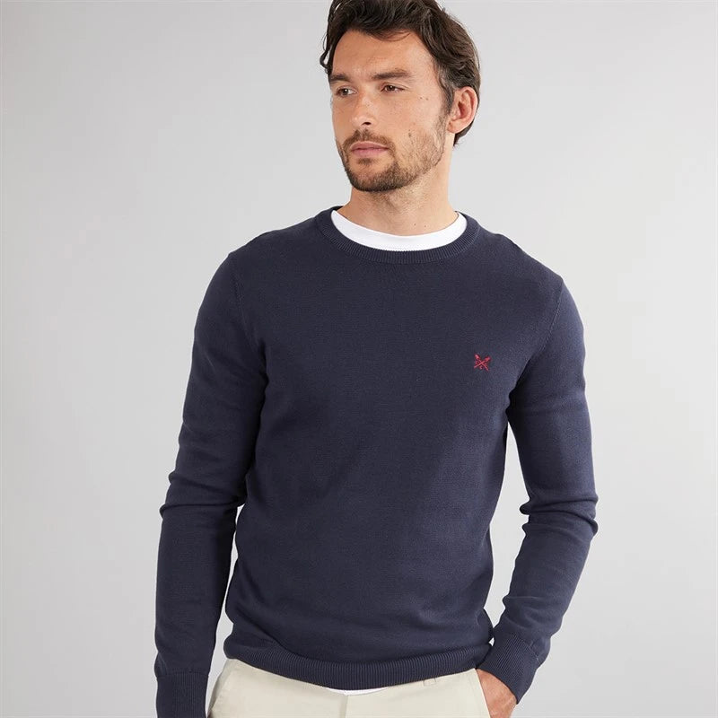 Cotton Crew Neck Jumper in Navy
