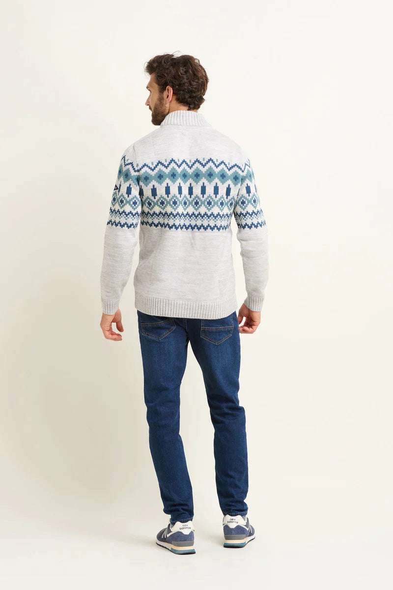Grey and Blue Fairisle Quarter Zip Jumper