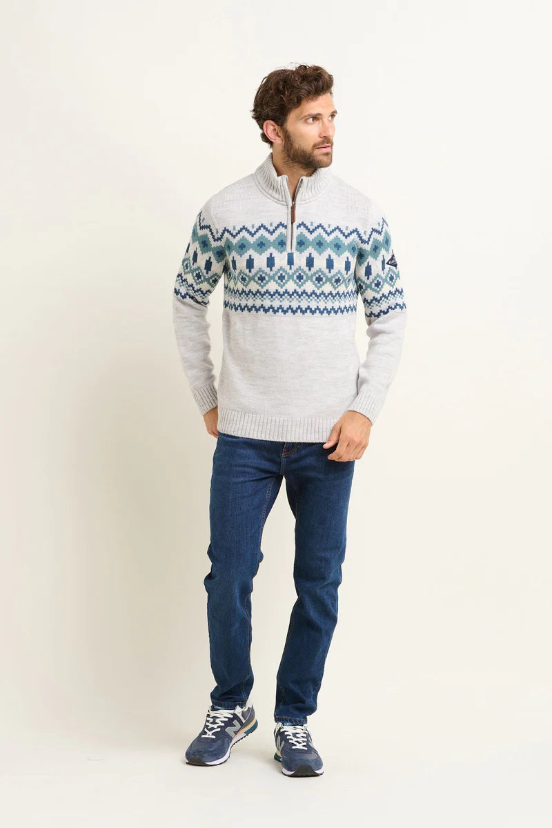 Grey and Blue Fairisle Quarter Zip Jumper
