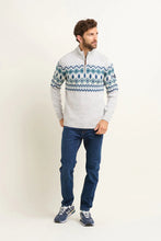Load image into Gallery viewer, Grey and Blue Fairisle Quarter Zip Jumper
