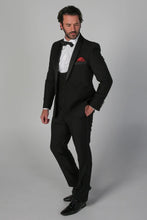 Load image into Gallery viewer, Ford black tux 3 piece suit for hire
