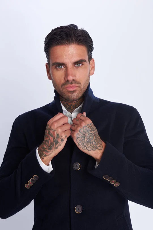 Greyson Single Breasted Navy Wool Coat