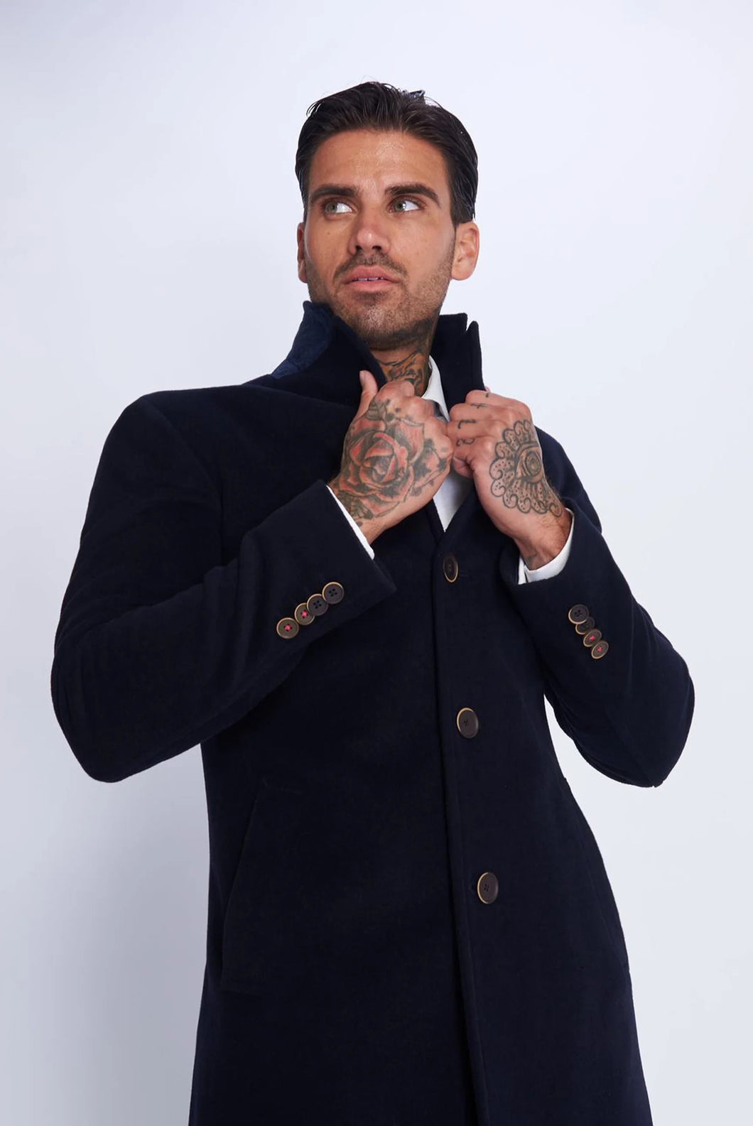 Greyson Single Breasted Navy Wool Coat