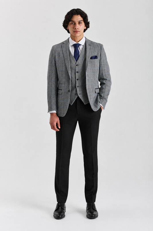 Harris Grey 3 Piece Suit With Black Trousers