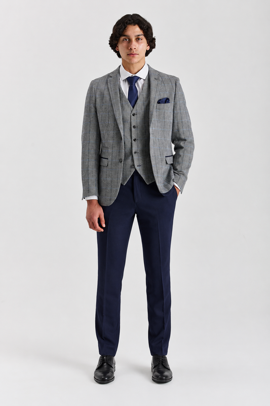Harris Grey 3 Piece Suit With Navy Trousers