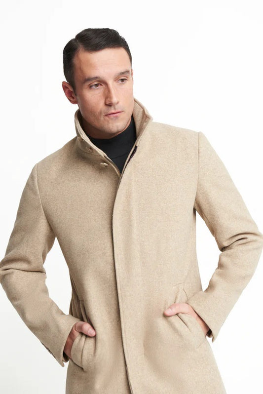 Harry Funnel Neck Coat in Oatmeal