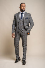 Load image into Gallery viewer, Power Grey Checked 3 Piece suit for hire (Price includes £40 deposit)
