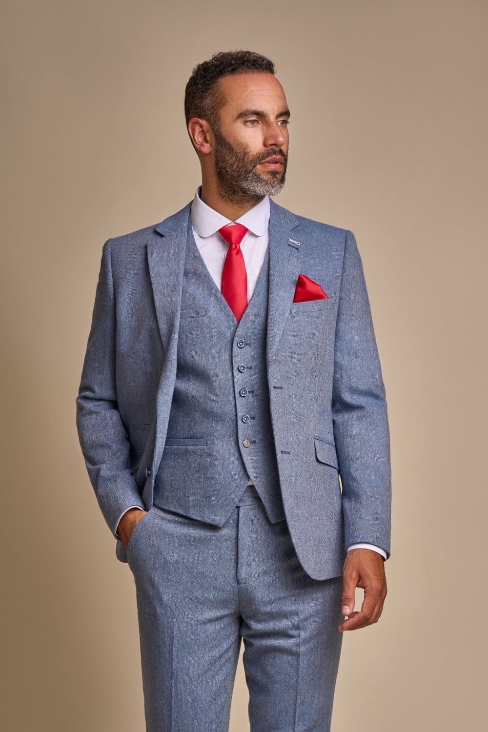 Cavani Wells Blue Tweed 3 Piece Slim Fit Suit