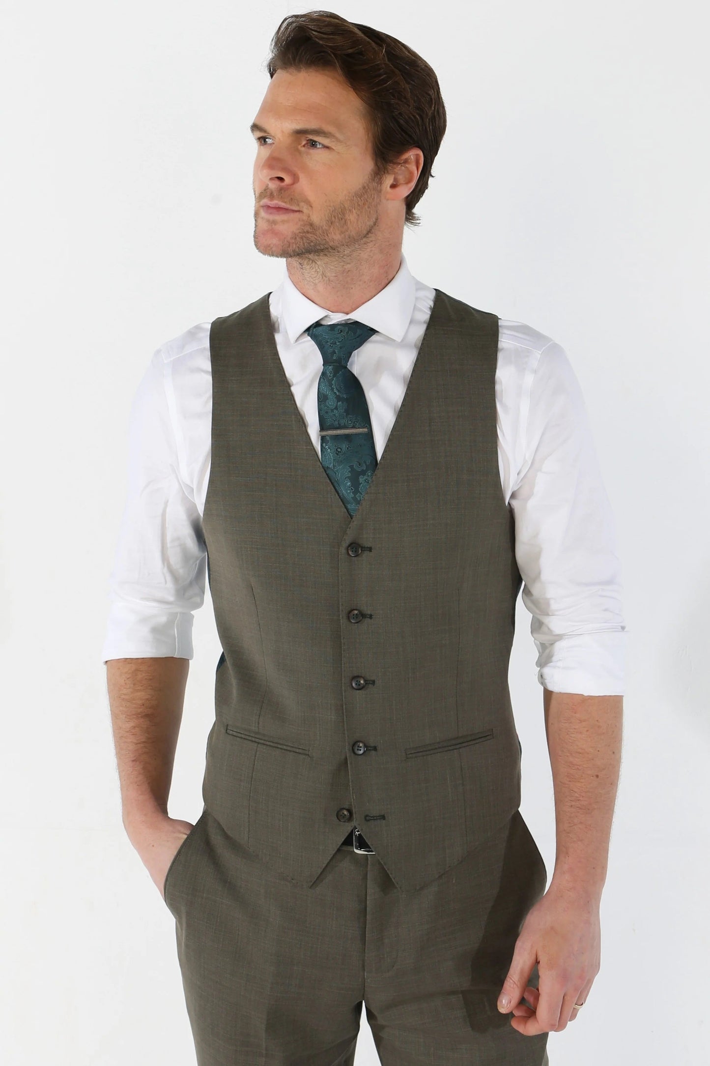 Sage Green Jacket & Waistcoat - Black Trousers