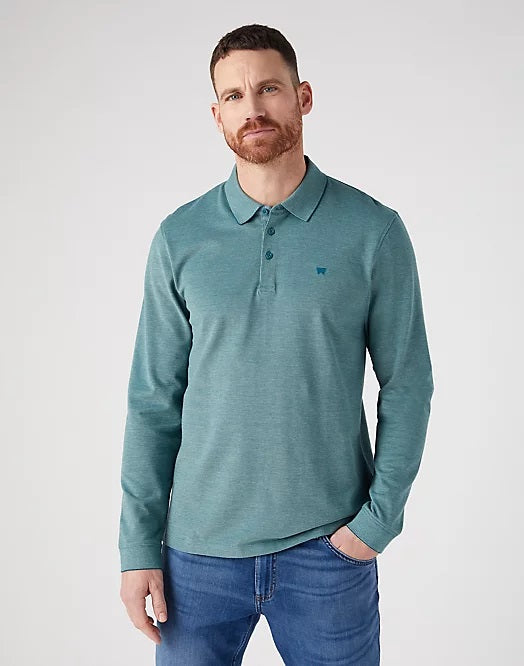 Wrangler Long Sleeve Refined Polo in Teal Green