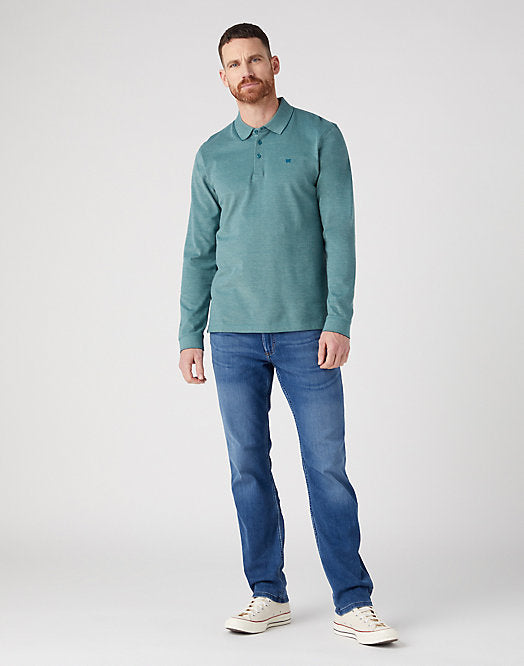 Wrangler Long Sleeve Refined Polo in Teal Green