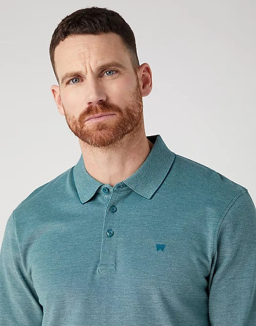 Wrangler Long Sleeve Refined Polo in Teal Green