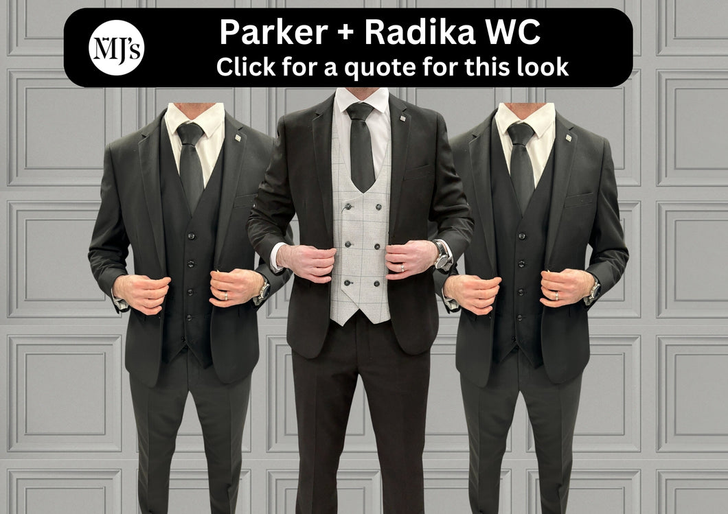 Parker Black with Radika Waistcoat + Parker Black Hire Wedding Quotation