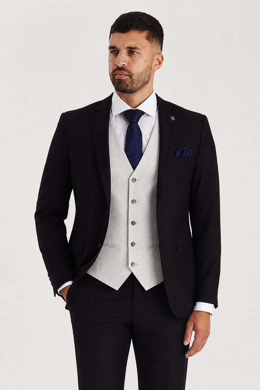 Parker Black with Belmont Silver Waistcoat