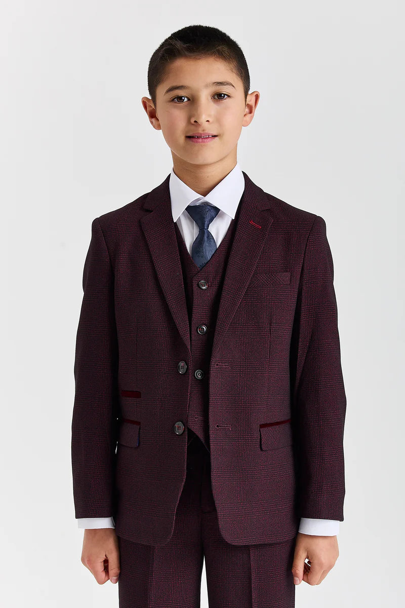 Boy's Regent Wine 3 Piece Suit