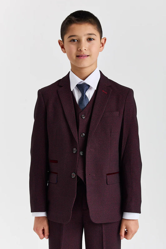 Boy's Regent Wine 3 Piece Suit
