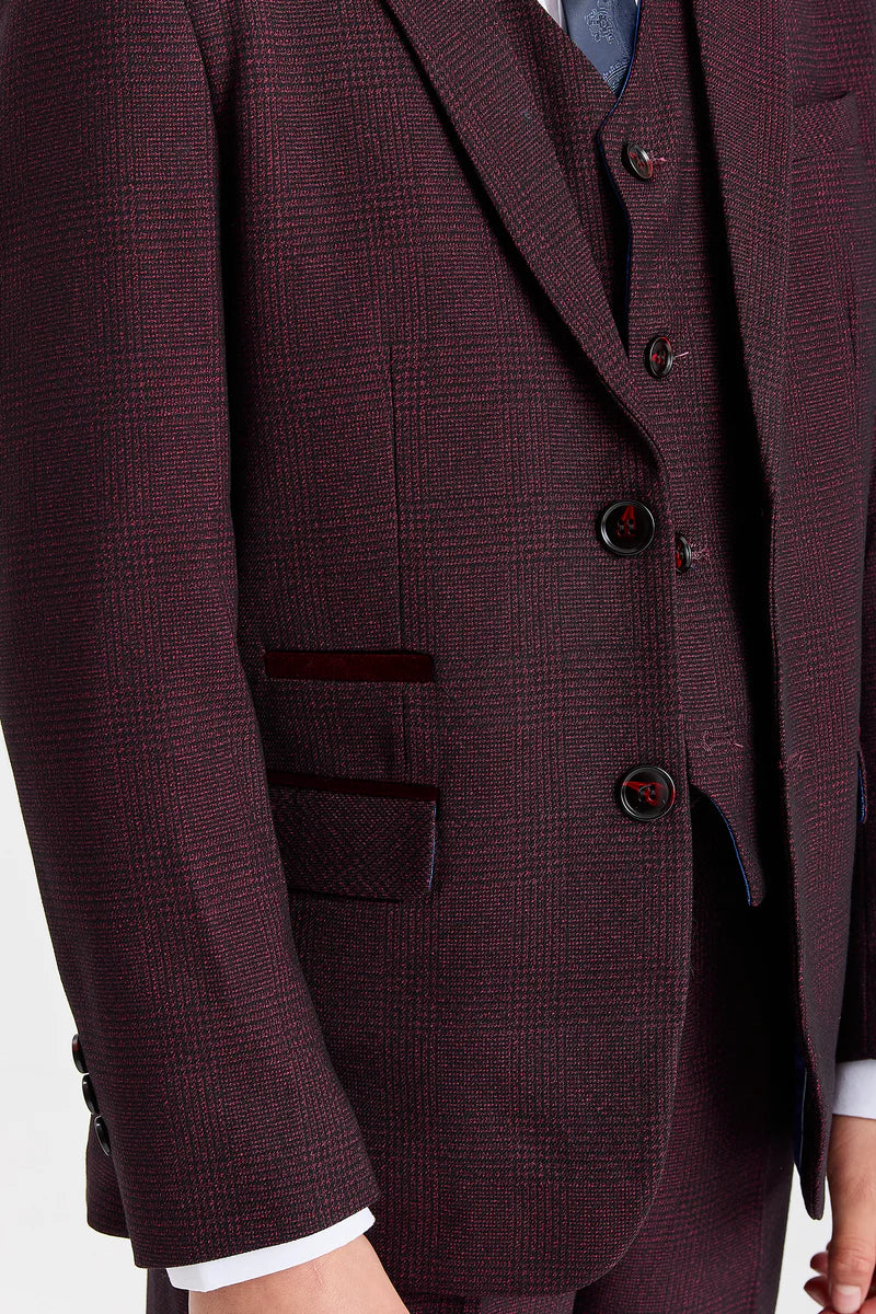 Boy's Regent Wine 3 Piece Suit