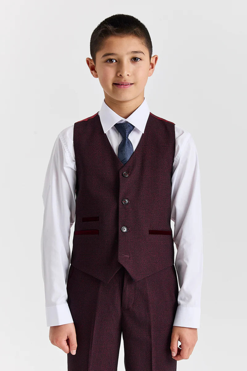 Boy's Regent Wine 3 Piece Suit