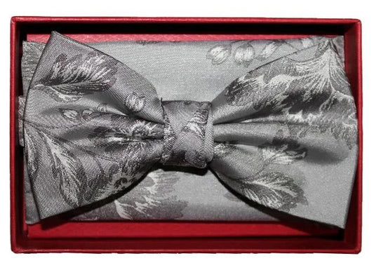 silk bow and hanky set grey