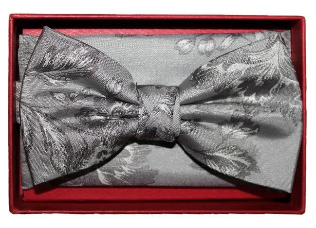 silk bow and hanky set grey