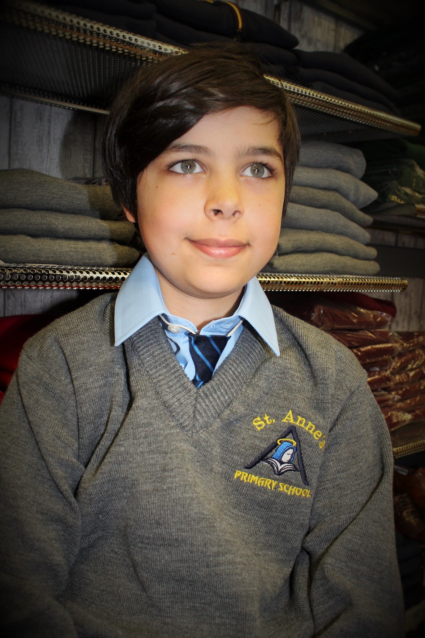 St Anne's PS Deerpark knitted grey v-neck jumper - MJ's Menswear Derry