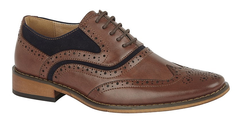 Boys Dark Tan/Navy Oxford Shoe