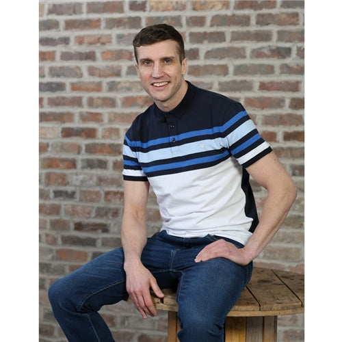 Baxter Polo Navy Blue Stripe - MJ's Menswear Derry
