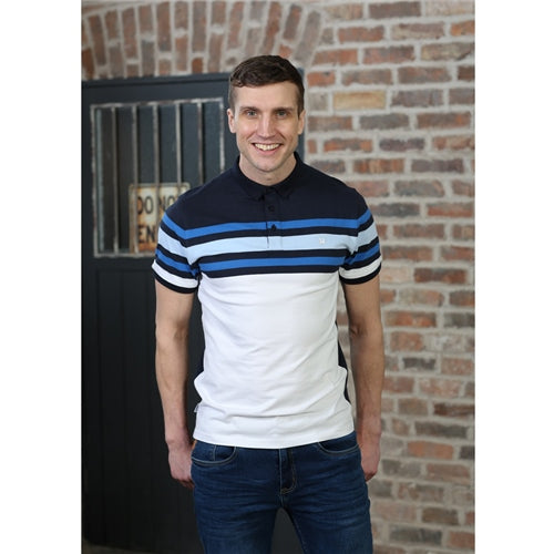 Baxter Polo Navy Blue Stripe - MJ's Menswear Derry