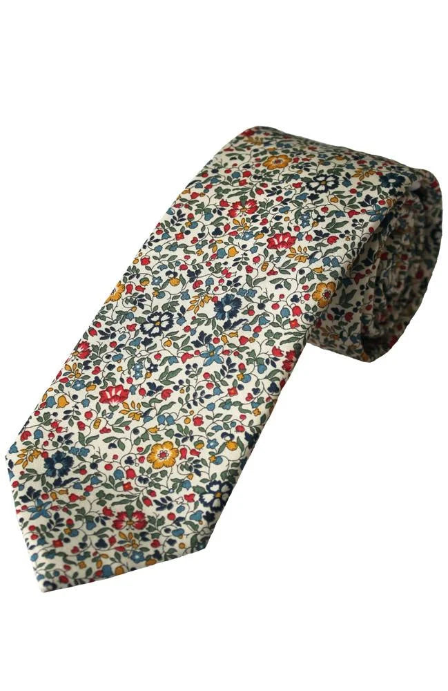 Boys Kingsfisher Cream Red Floral Tie