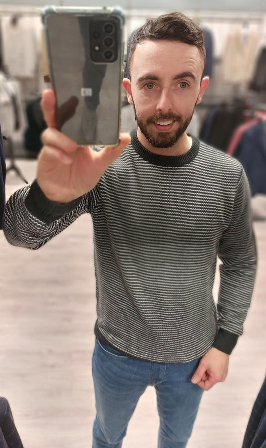 Broken Knitwear Grey Stripe Crew Neck