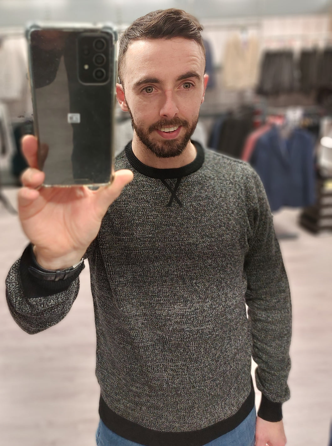 Broken Knitwear Grey Black Crew Neck
