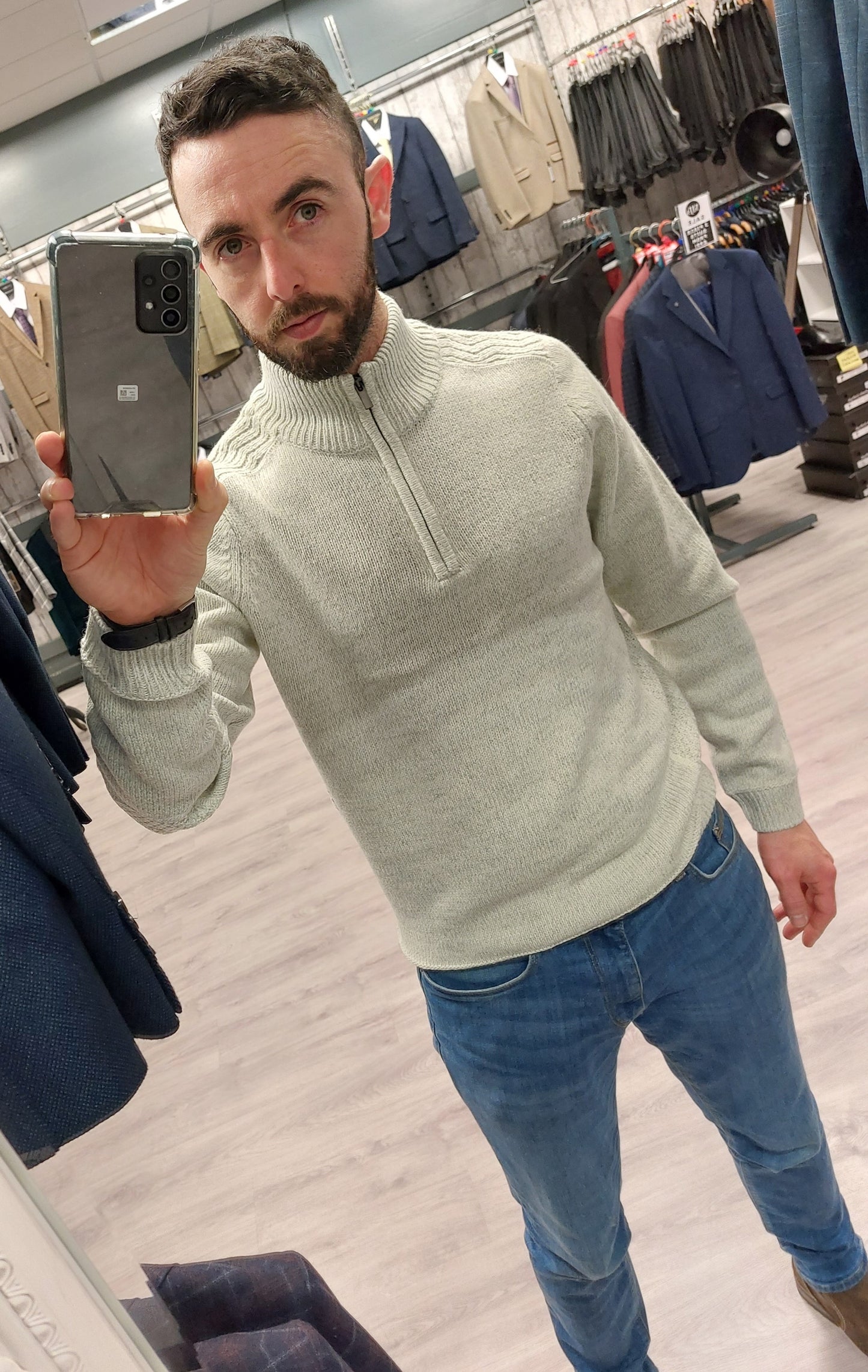 Emerald Isle Cream Quarter Zip Wool Blend Jumper