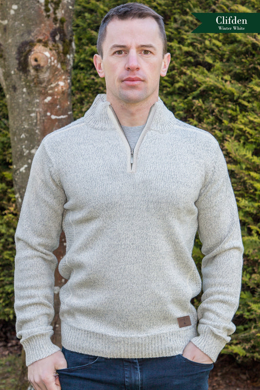 Emerald Isle Cream Quarter Zip Wool Blend Jumper
