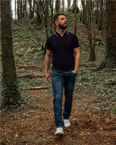 Harry Knitted Polo Indigo - MJ's Menswear Derry