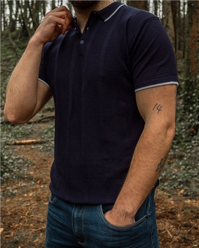 Harry Knitted Polo Indigo - MJ's Menswear Derry