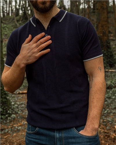Harry Knitted Polo Indigo - MJ's Menswear Derry