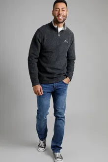 Newark eco quarter zip grid fleece washed black