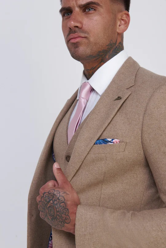 Ralph Biscuit Wool Tweed 3 Piece Suit