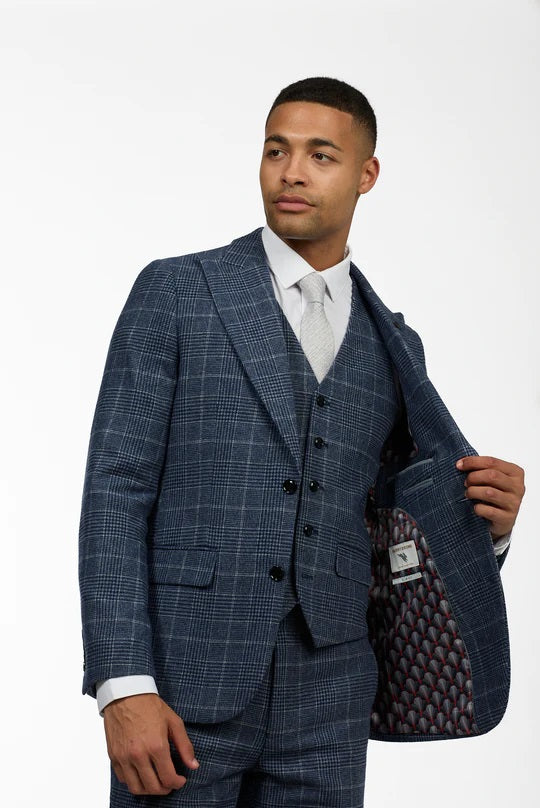 Reece Wool Tweed Three Piece Slim Fit Suit In Grey Check