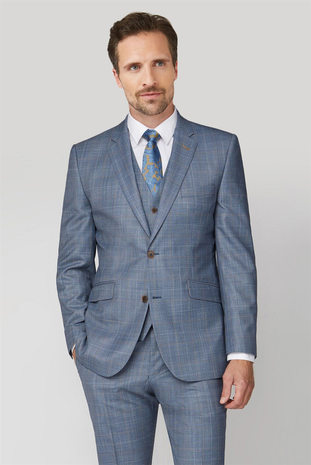 Scott Brown and Blue Checked Sharkskin Two Piece Suit