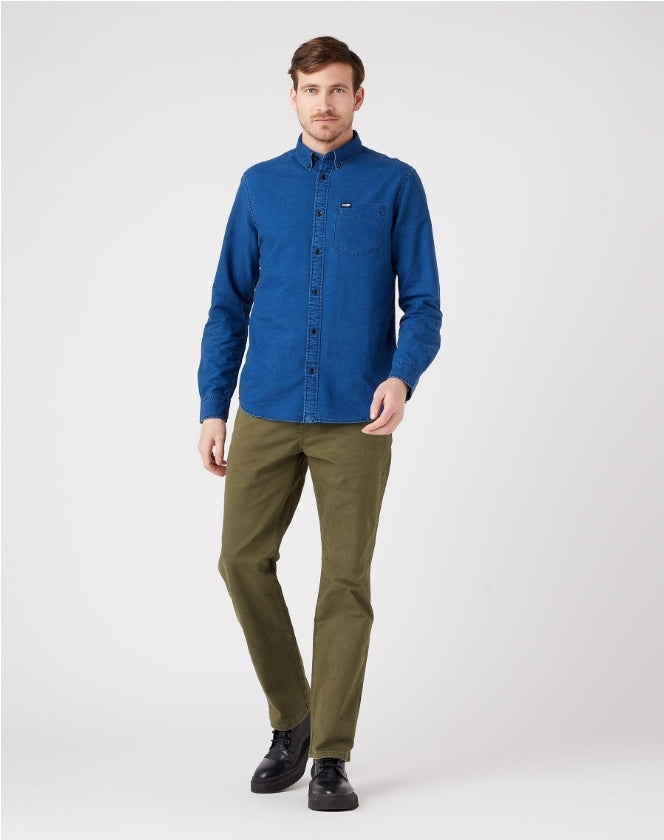 Wrangler Dark Indigo Long Sleeve Shirt - MJ's Menswear Derry