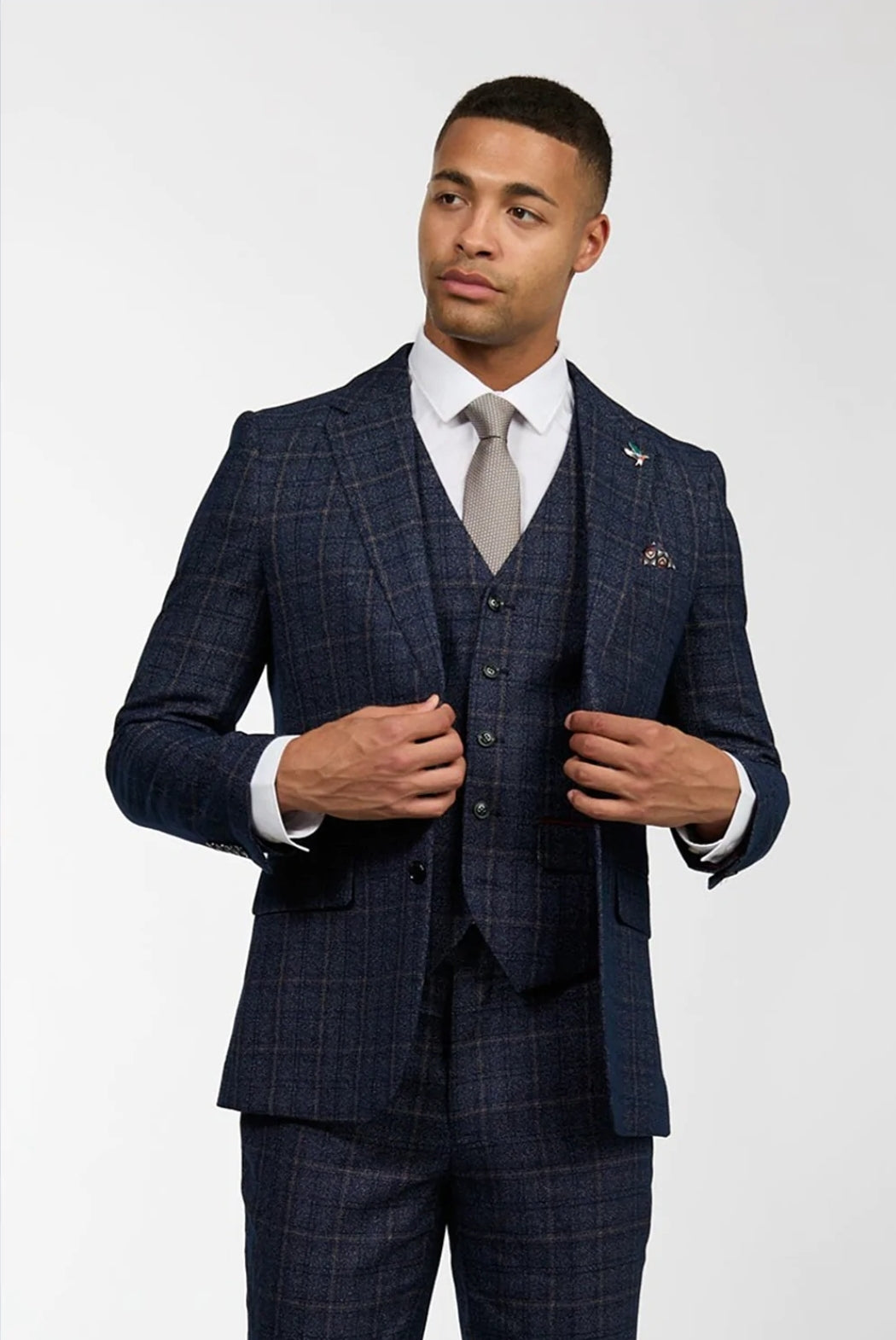 Knightsbridge Wool Tweed Three Piece Slim Fit Suit In Blue Check