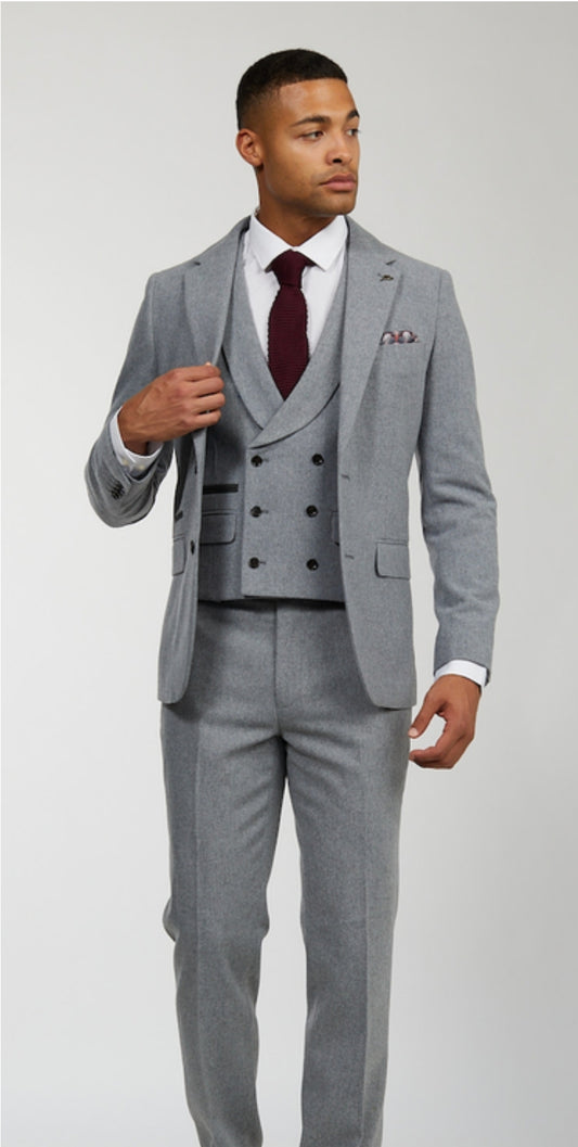 Reece Wool Tweed Three Piece Slim Fit Suit In Grey - MJ's Menswear Derry