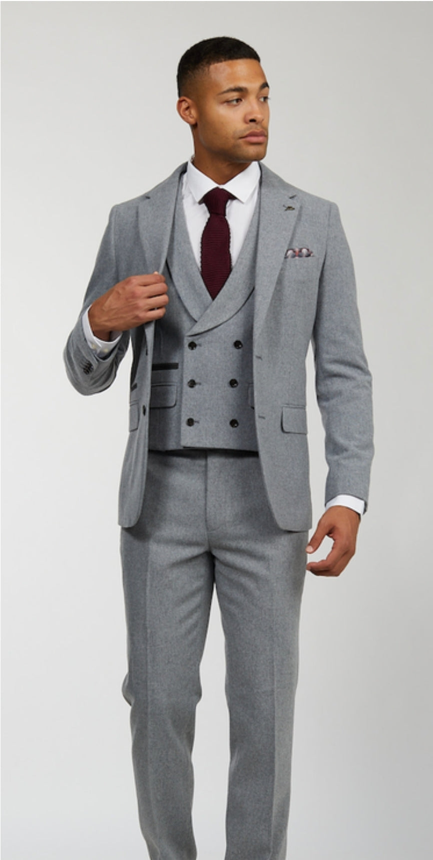 Reece Wool Tweed Three Piece Slim Fit Suit In Grey