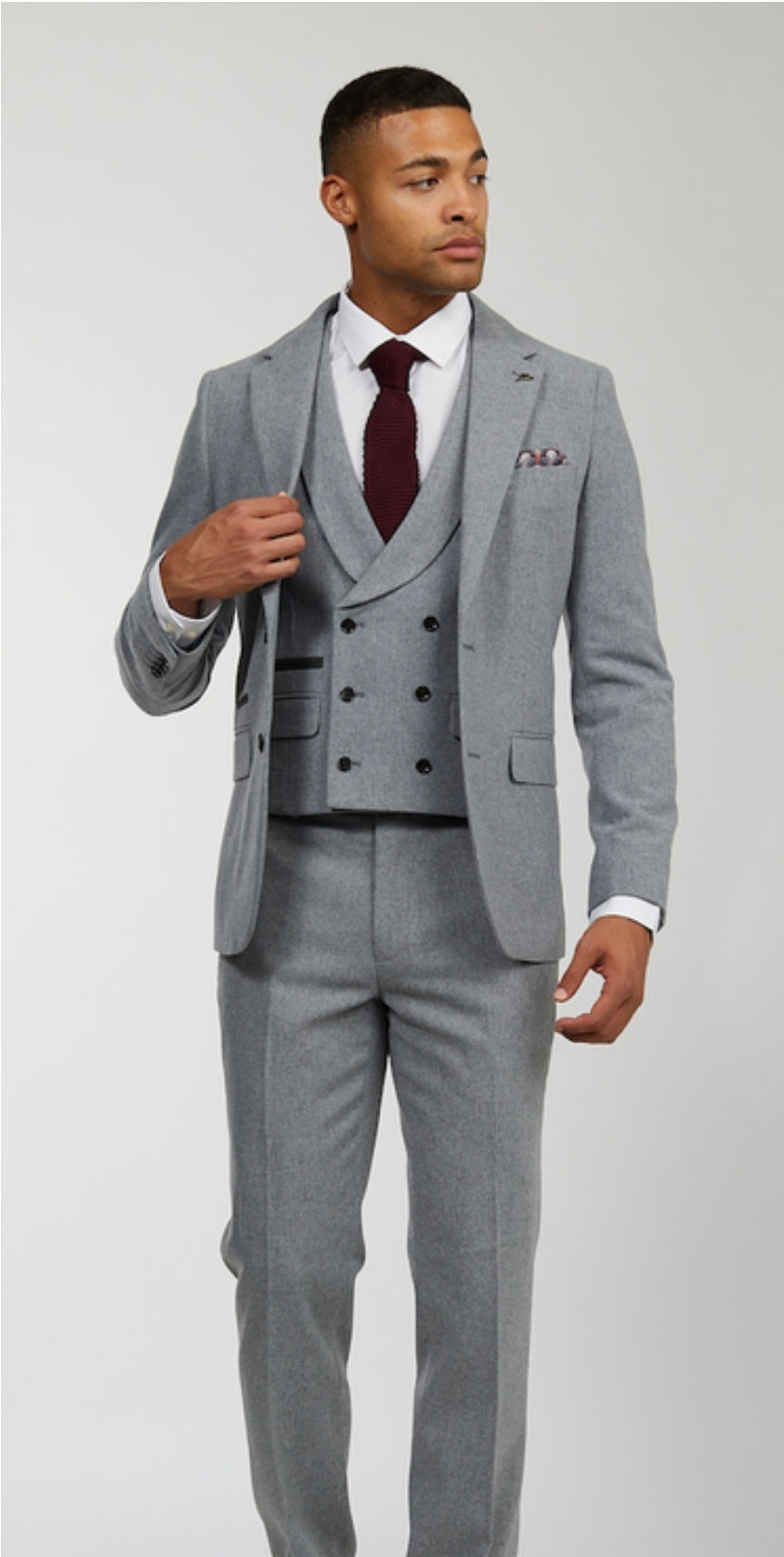 Reece Wool Tweed Three Piece Slim Fit Suit In Grey - MJ's Menswear Derry