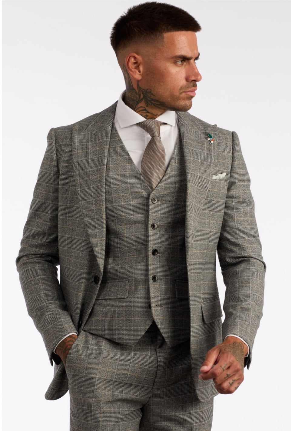 Chester Grey Tan Check 3 Piece Suit