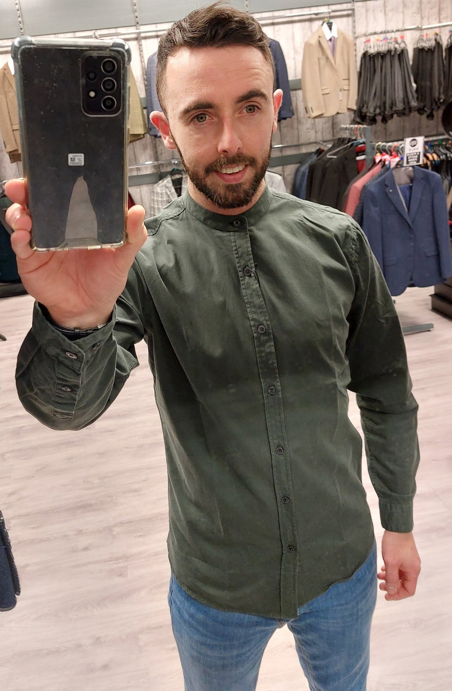 Shine Collarless Khaki Shirt