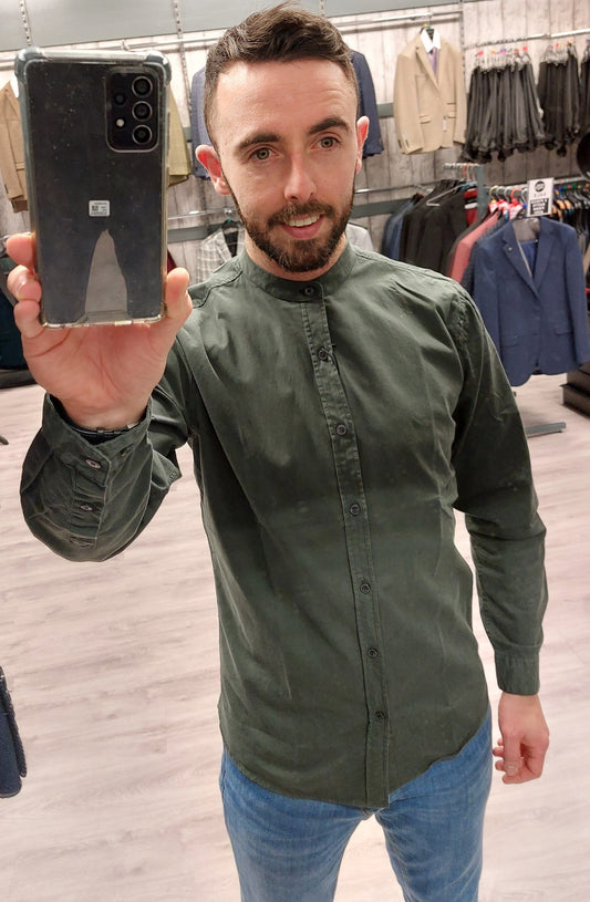 Shine Collarless Khaki Shirt